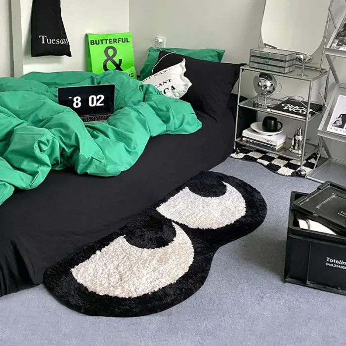 Funny Eyes Bedroom Rug Nordic Tufting Black White Mat Bathmat Fluffy Carpet Floor Pad Aesthetic Home Kids Room Nursery Decor 1