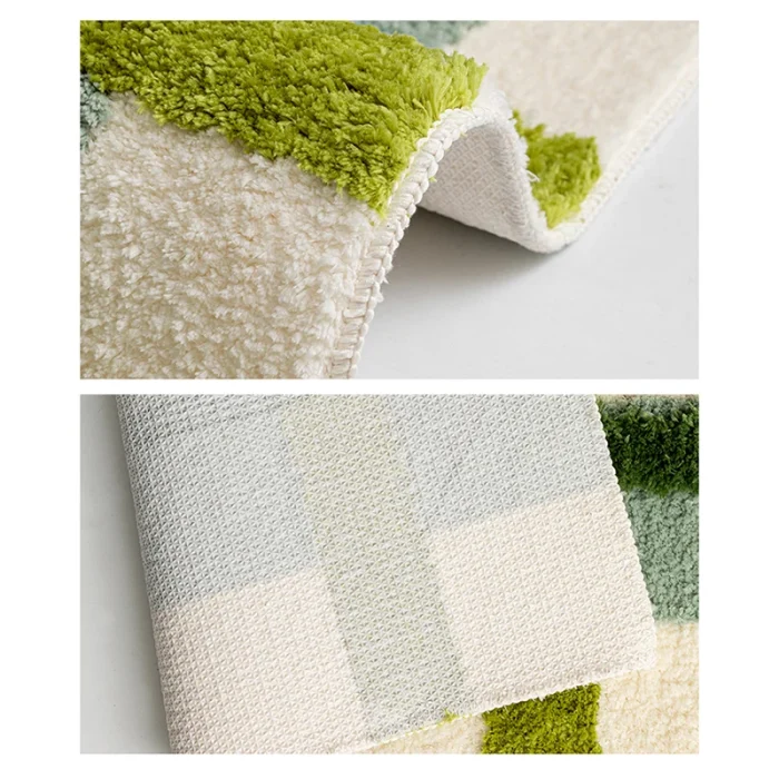 Tufting Checks Bathmat Chic Bathroom Rug Soft Fluffy Geometric Mat Carpet Floor Anti Slip Pad Aesthetic Home Room Green Decor 4