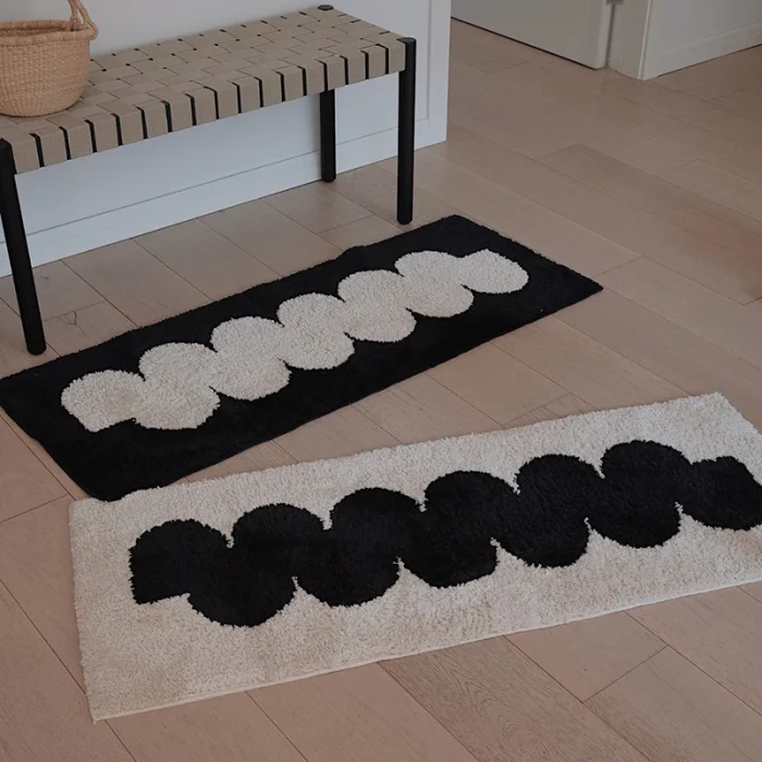 Black White Tufting Bedside Rug Soft Geometric Bathmat Bedroom Carpet Cloakroom Mat Floor Pad Tidy Aesthetic Home Decor 4