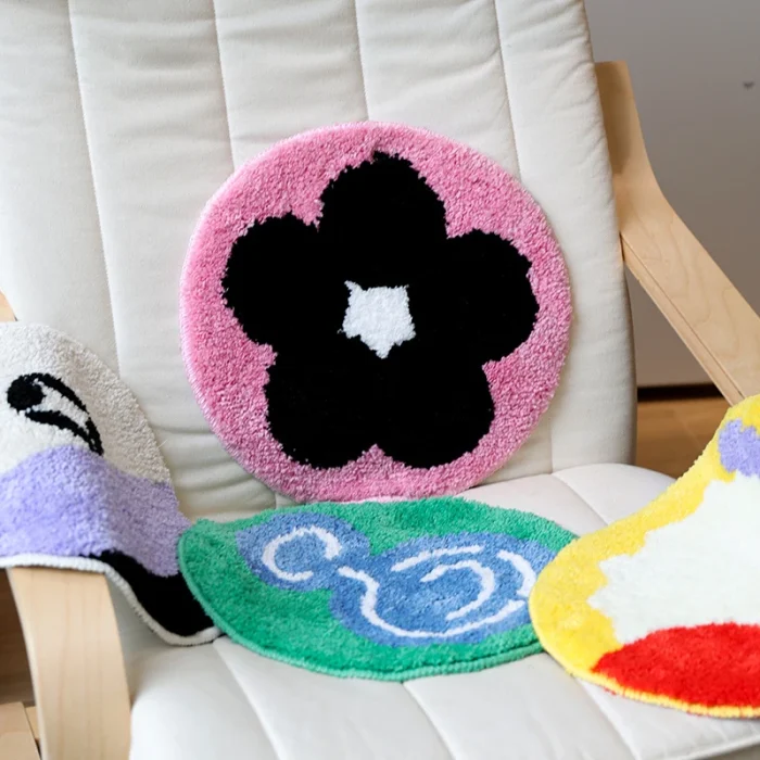Plushy Tufting Floral Seat Cushion Soft Round Floor Chair Sofa Car Pad Aesthetic Home Room Office Warm Decor for Autumn Winter 2