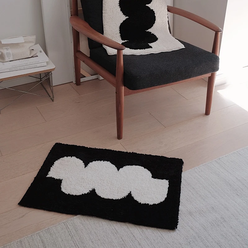 Black White Tufting Bedside Rug Soft Geometric Bathmat Bedroom Carpet Cloakroom Mat Floor Pad Tidy Aesthetic Home Decor 2