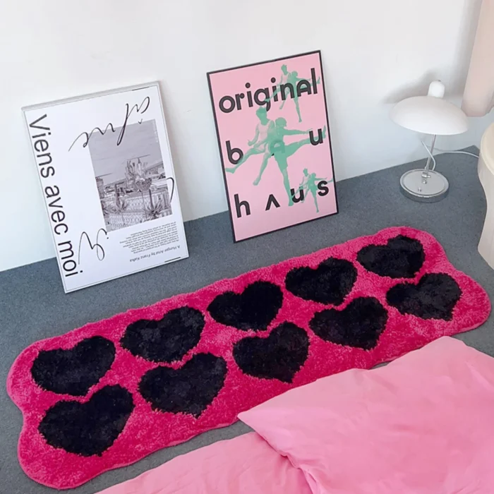 Tufting Long Pink Rug Heart Shape Carpet Living Area Bedroom Floor Anti Slip Pad Baby Kids Room Home Nursery Decor 50X140CM 2
