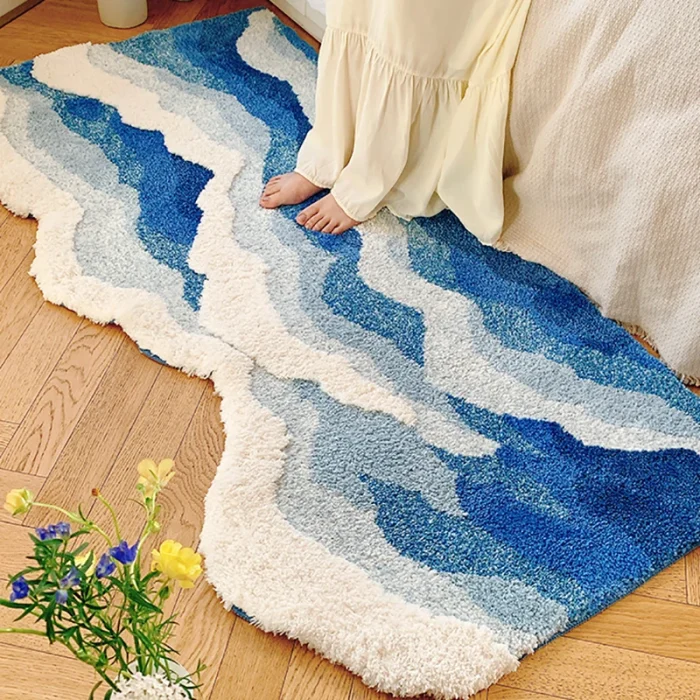 Tufting Ocean Rug Bathroom Mat Soft Fluffy Scenic Wave Bedroom Living Room Carpet Floor Safety Pad Aesthetic Home Room Decor 3