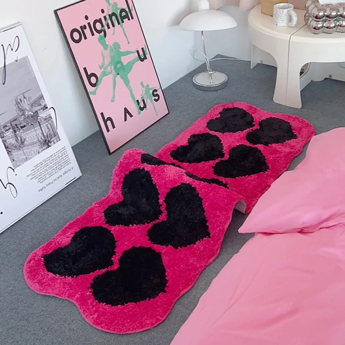 Tufting Long Pink Rug Heart Shape Carpet Living Area Bedroom Floor Anti Slip Pad Baby Kids Room Home Nursery Decor 50X140CM 3