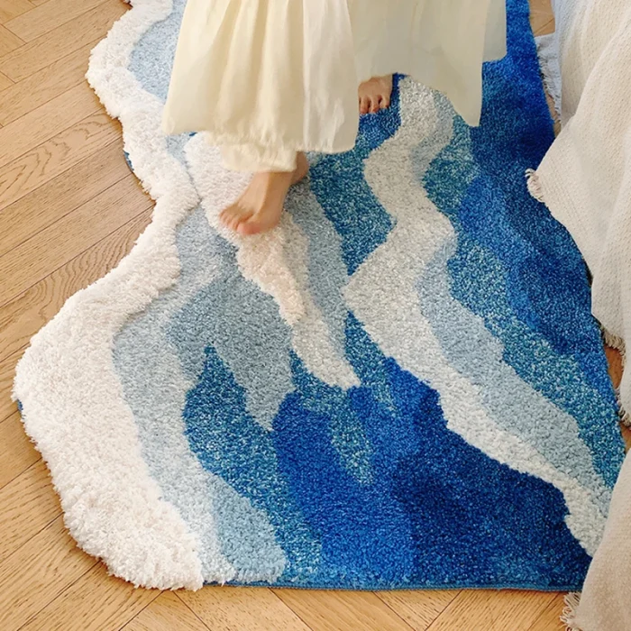 Tufting Ocean Rug Bathroom Mat Soft Fluffy Scenic Wave Bedroom Living Room Carpet Floor Safety Pad Aesthetic Home Room Decor 4