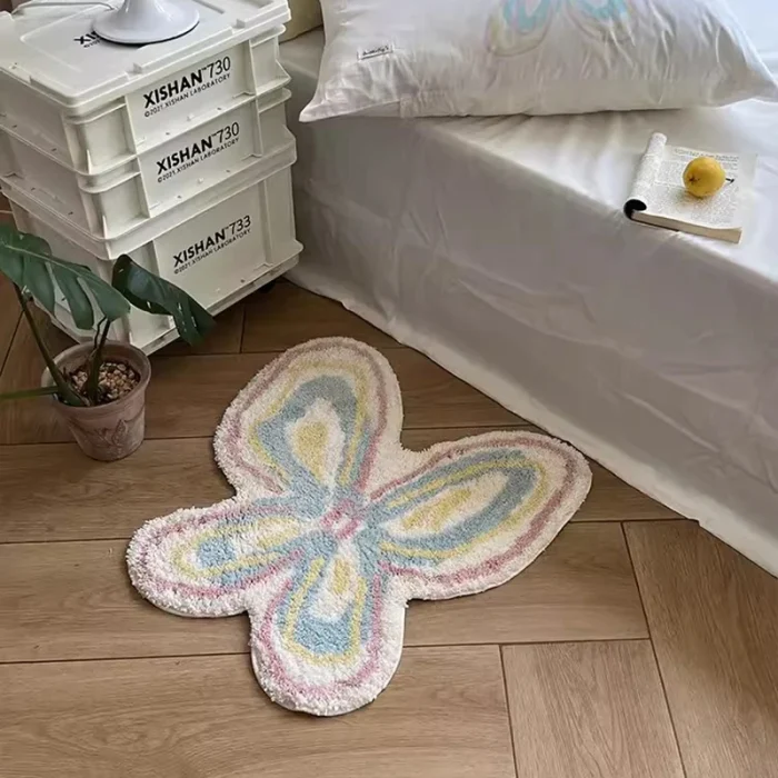 Tufting Butterfly Bathroom Mat Living Room Carpet Bathmat Bedside Rug Soft Bedroom Floor Pad Aesthetic Home Decor 60x60cm 2
