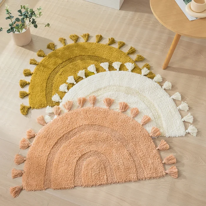 Semicircle Cotton Rug Handmade Tassels Mat Soft Kids Pet Game Play Area Carpet Children Bedroom Decorative Pad Home Room Decor 1