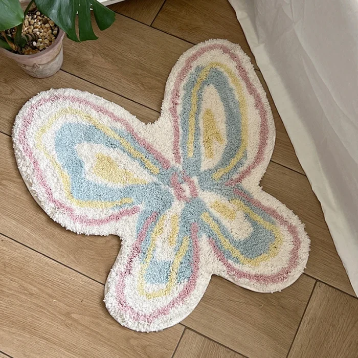 Tufting Butterfly Bathroom Mat Living Room Carpet Bathmat Bedside Rug Soft Bedroom Floor Pad Aesthetic Home Decor 60x60cm 1