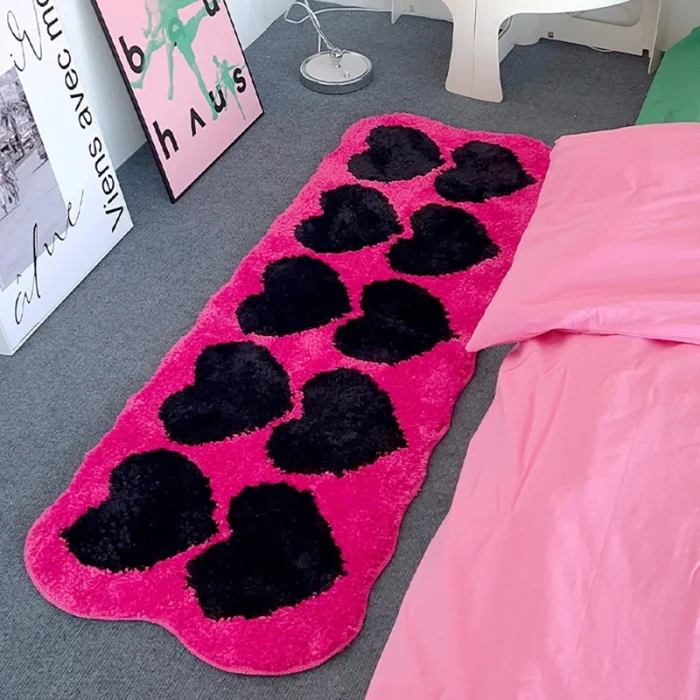 Tufting Long Pink Rug Heart Shape Carpet Living Area Bedroom Floor Anti Slip Pad Baby Kids Room Home Nursery Decor 50X140CM 1