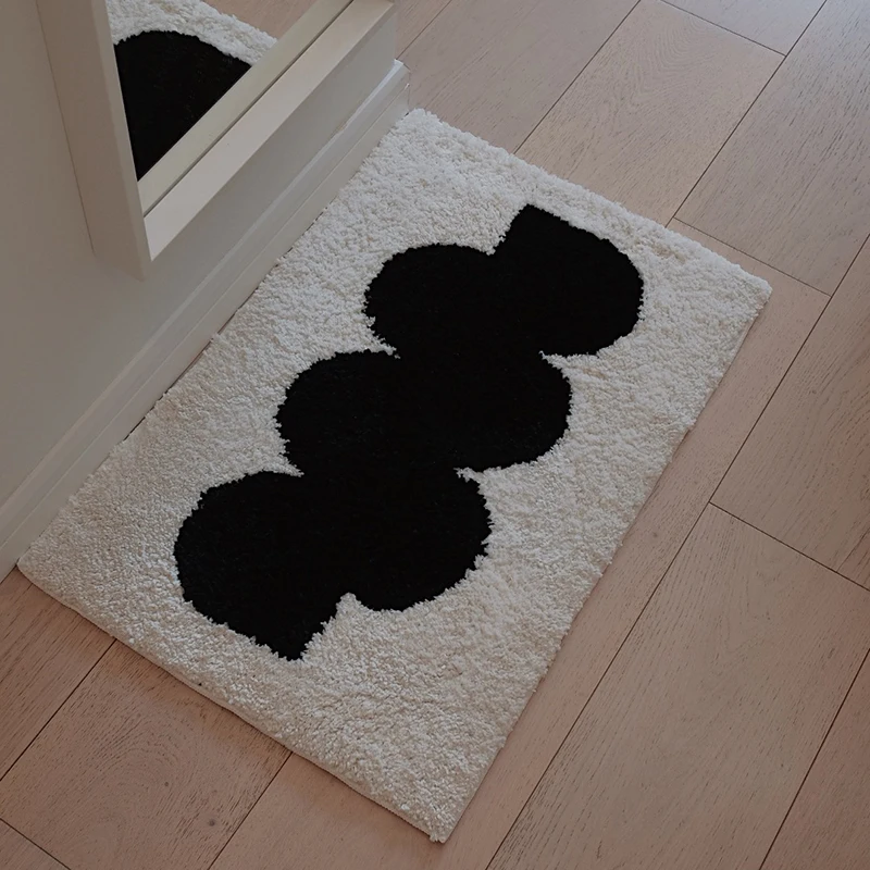 Black White Tufting Bedside Rug Soft Geometric Bathmat Bedroom Carpet Cloakroom Mat Floor Pad Tidy Aesthetic Home Decor 1
