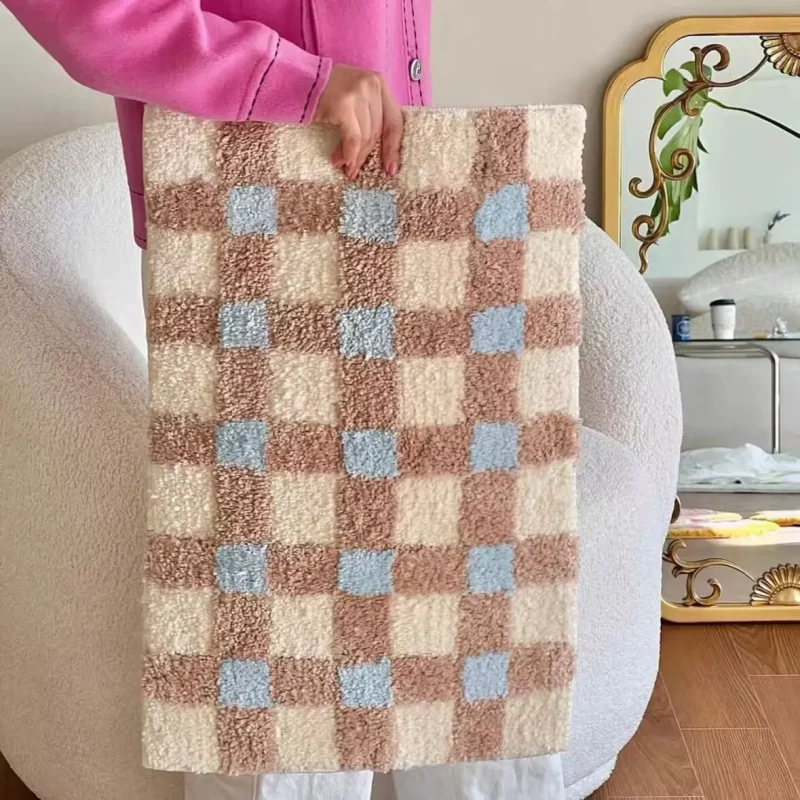 Long Tufted Grids Living Room Carpet Bathmat Bedside Rug Soft Bedroom Cloakroom Bathroom Mat Floor Pad Aesthetic Home Decor 2