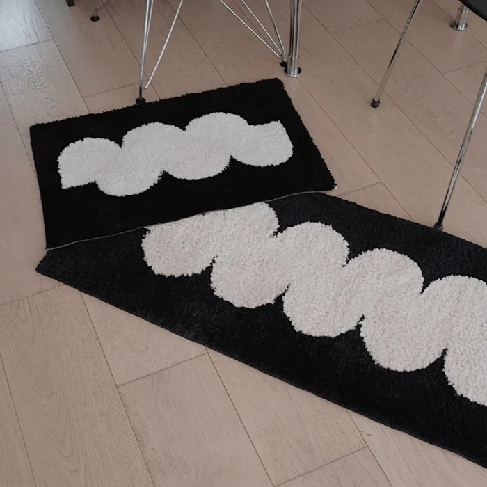 Black White Tufting Bedside Rug Soft Geometric Bathmat Bedroom Carpet Cloakroom Mat Floor Pad Tidy Aesthetic Home Decor 3