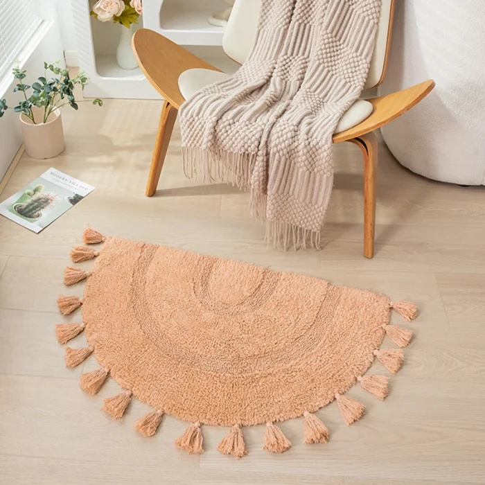Semicircle Cotton Rug Handmade Tassels Mat Soft Kids Pet Game Play Area Carpet Children Bedroom Decorative Pad Home Room Decor 4