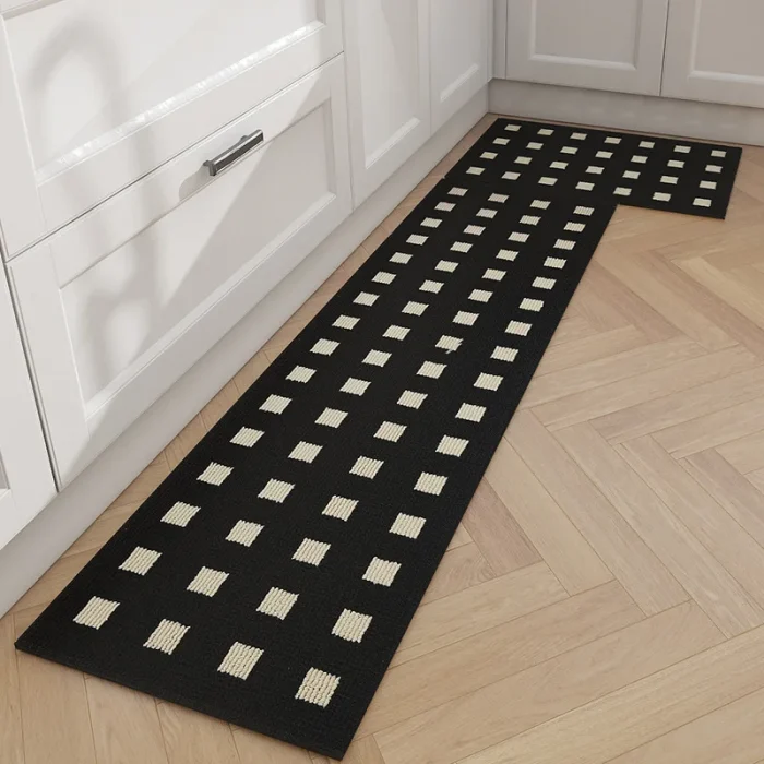 Nordic Geometric Kitchen Mat Cuttable Black White Bedroom Mat Living Area Carpet Pad Anti-slip Rug Home Room Tidy Decor 1
